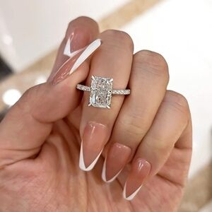 18k White Gold 3.50ct Radiant Cut Diamond Engagement Ring 925 Wedding Band